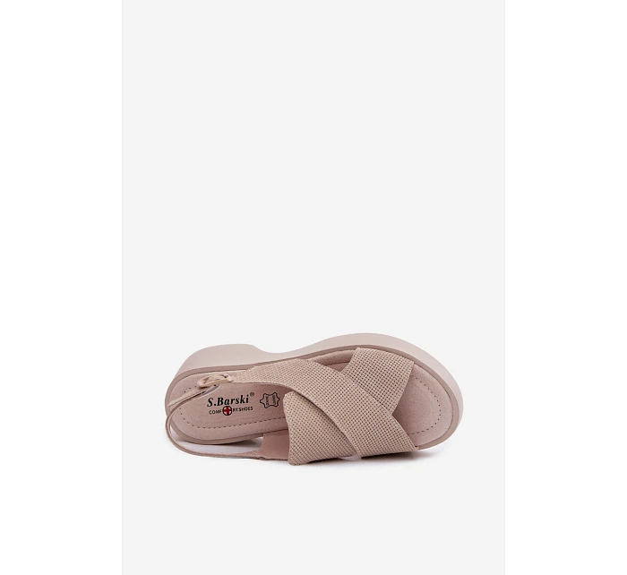 Kožené dámské sandály na platformě model 22100356 Béžové - S.Barski