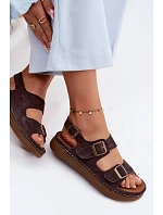 Kožené Semišové Dámské Sandály S Přezkami Vinceza 79620 Čokoládové