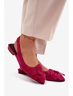 Kožené semišové sandály na plochém podpatku s ozdobným květem Vinceza 66951 Fuksie