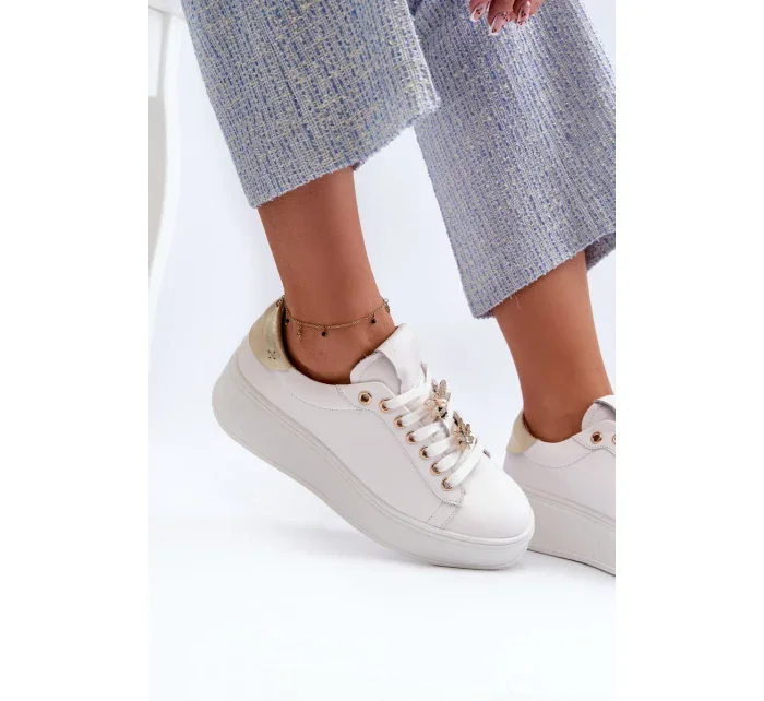 Dámské kožené tenisky na platformě s kolíky D&A White Dámské kožené tenisky na platformě s kolíky D&A White