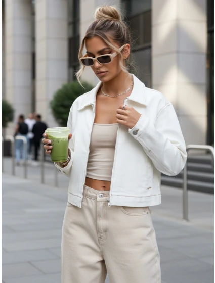 Dámská džínová bunda bílá FashionStreet TY5599 Dámská džínová bunda bílá FashionStreet TY5599