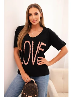 Dámská bavlněná blůza s výstřihem do V a potiskem LOVE černá