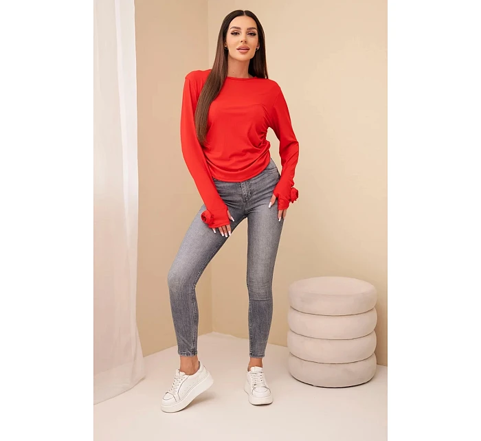 Dámská žebrovaná halenka s nařasením na boku červená