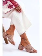 S.Barski Síťované pantofle na podpatku KV-612-1 Nude