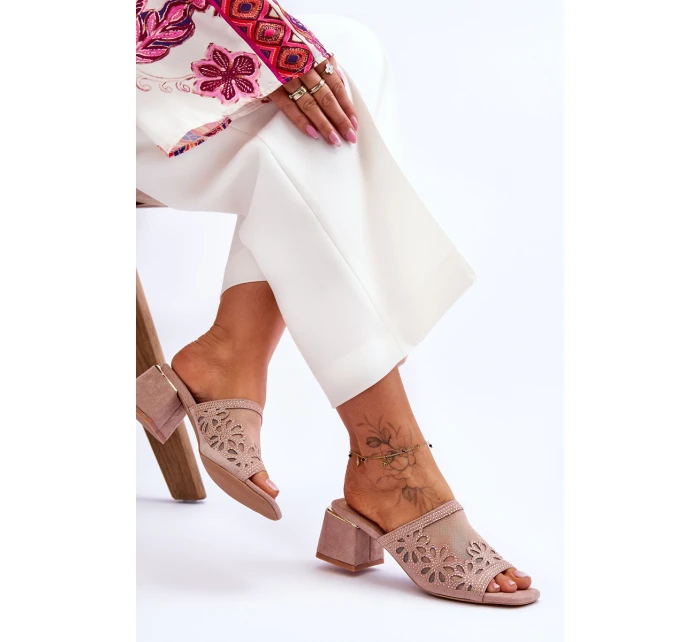 S.Barski Síťované pantofle na podpatku KV-612-1 Nude