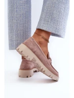 Dámské semišové mokasíny s ozdobou béžové D&A TW117 Béžové