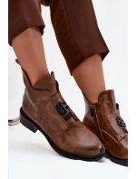 Dámské zateplené kožené boty Briselda – hnědé, s dekorativním detailem Dámské zateplené kožené boty Briselda – hnědé, s dekorativním detailem