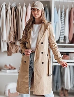Dámský dlouhý kabát s páskem SLIMFOTA camel FashionStreet NY0746
