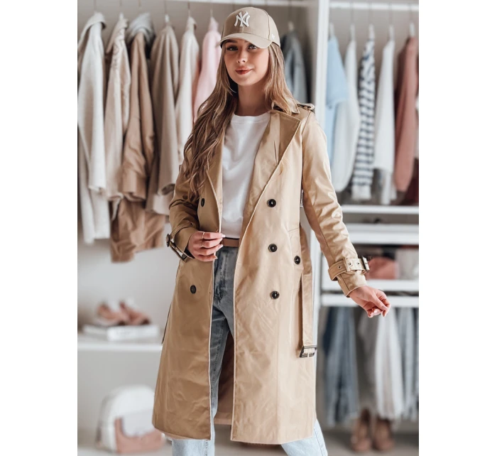 Dámský dlouhý kabát s páskem SLIMFOTA camel FashionStreet NY0746