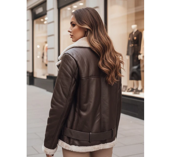 Dámská kožená bunda s ovčí kůží hnědá Dstreet model 21995436 - FashionStreet