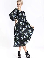 Květinové kimono šaty s kulatým výstřihem Ann Gissy černá/modrá (XY202116)