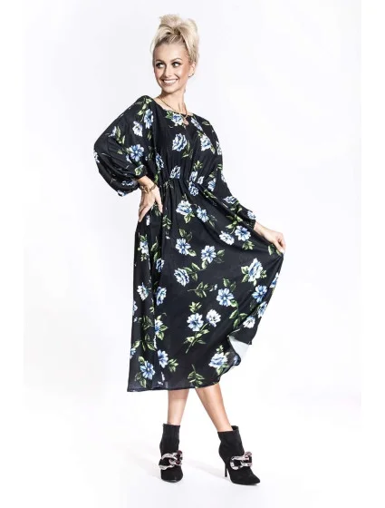 modré dámské květované šaty s kulatým výstřihem model 19514328 - Ann Gissy