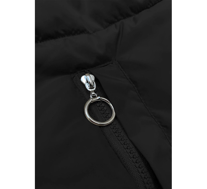 Černo-světle béžová oboustranná dámská krátká bunda s kapucí (16M2153-392)