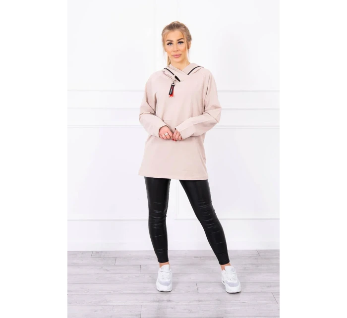 Béžová tunika na zip s kapucí Oversize