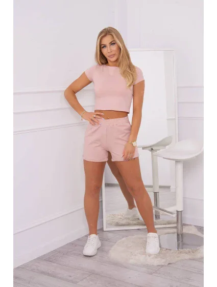 Bavlněná souprava se šortkami tmavě pudrově růžová Bavlněná souprava se šortkami tmavě pudrově růžová