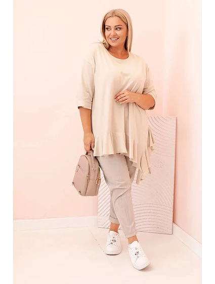 Dámská blůza Plus Size s bavlnou, kapsou a ohrnutým rukávem kiwi