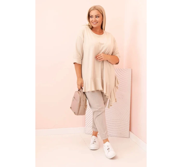 Dámská blůza Plus Size s model 21259120 kapsou a ohrnutým rukávem kiwi - K-Fashion