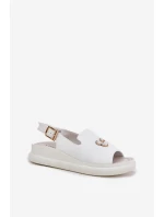 Dámské kožené sandály s ozdobou model 21695456 bílé - VINCEZA
