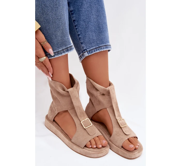 Dámské sandály s vysokým svrškem tmavě béžové model 21943374 - Boto