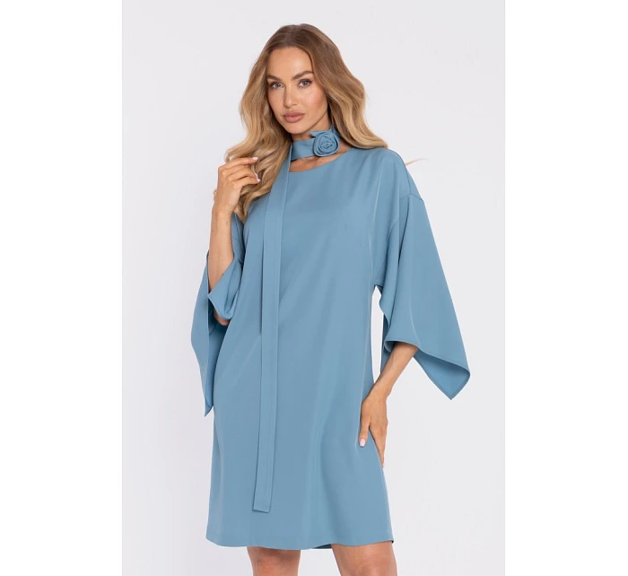 model 22040621 Šaty s ozdobnými širokými rukávy nebesky modré - Moe