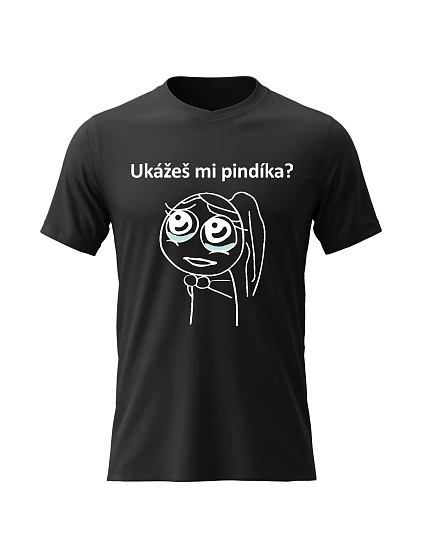 Dámské bavlněné tričko s potiskem - UKÁŽEŠ MI PINDÍKA? - černé Dámské bavlněné tričko s potiskem - UKÁŽEŠ MI PINDÍKA? - černé
