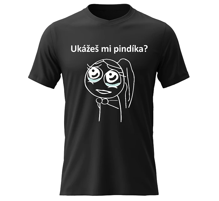 Dámské bavlněné tričko s potiskem - UKÁŽEŠ MI PINDÍKA? - černé Dámské bavlněné tričko s potiskem - UKÁŽEŠ MI PINDÍKA? - černé