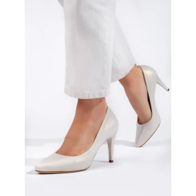 Luxusní  lodičky dámské bílé na širokém podpatku