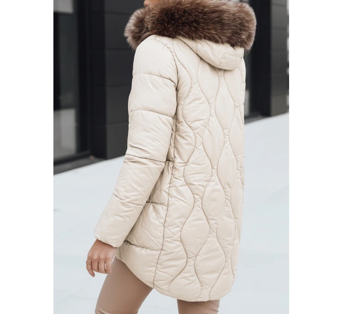 Dámská zimní bunda s kožešinou ecru FashionStreet TY5495