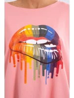 Oversize halenka s duhovým potiskem rtů v meruňkové barvě