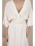 Mušelínové šaty s výšivkou v pase světle béžová