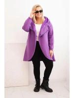 Dámská mikina Plus Size zateplená s kapucí a asymetrickým zipem tmavě fialová