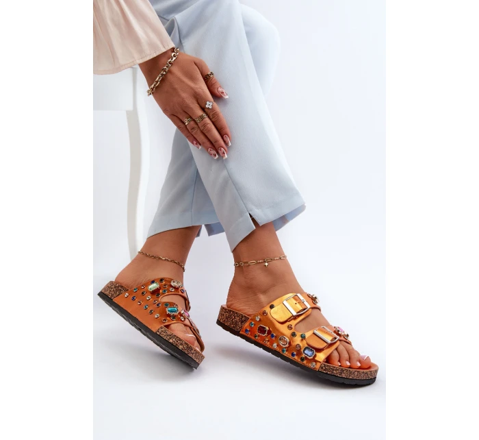 Ozdobené dámské žabky s přezkami model 21660443 oranžové - S.Barski