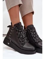 Kožené dámské kotníčkové boty na platformě s vyhříváním Artiker 55C0809 Černé