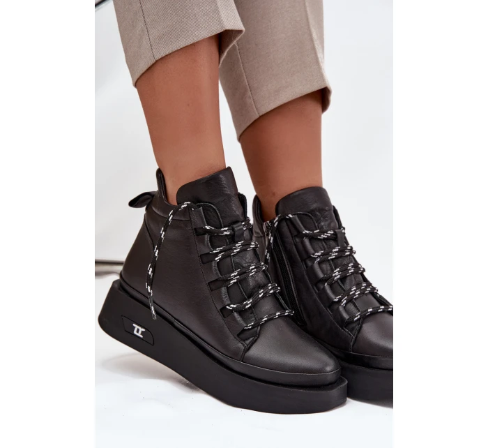 Kožené dámské kotníčkové boty na platformě s vyhříváním Artiker 55C0809 Černé