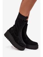 Dámské kožené semišové kotníkové boty na masivní platformě Maciejka A7161-20 Černé