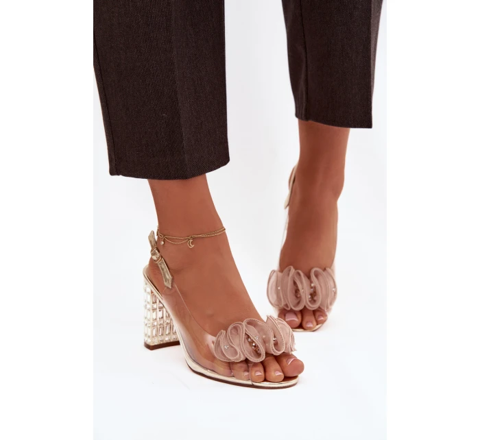 Sandály na podpatku s krystaly D&A MR52-237 zlaté Sandály na podpatku s krystaly D&A MR52-237 zlaté