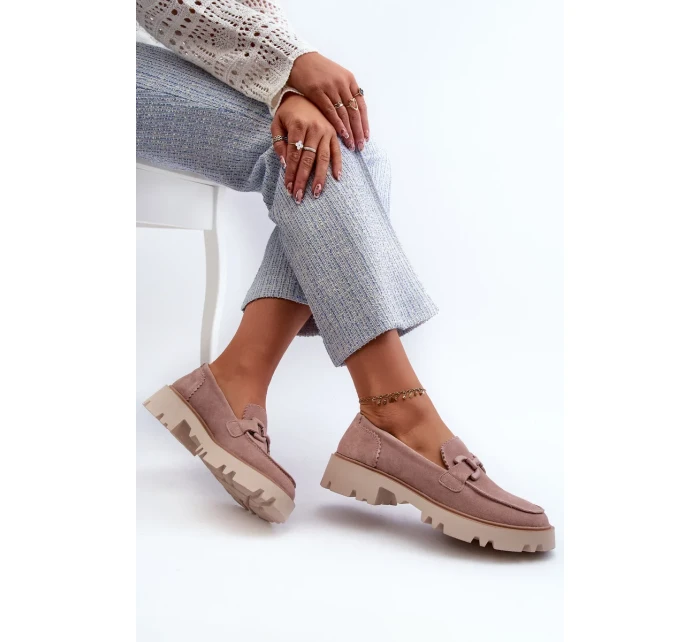 Semišové dámské mokasíny s ozdobou D&A Pink Semišové dámské mokasíny s ozdobou D&A Pink