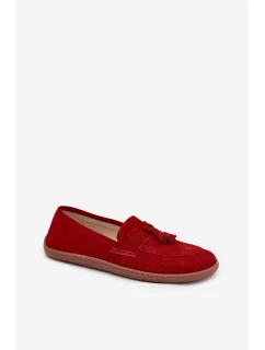 Kožené semišové mokasíny typu barefoot Zazoo  – červené