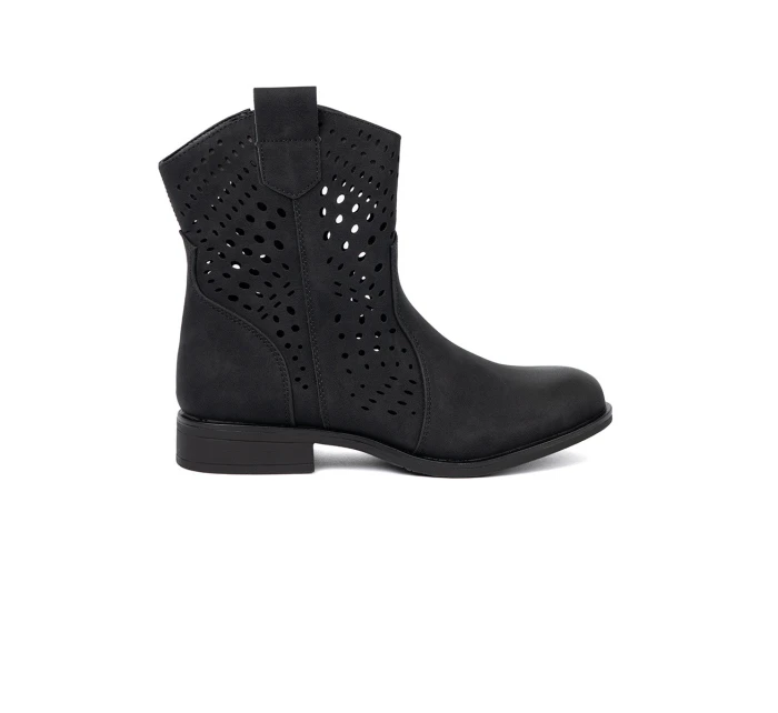 Zajímavé  kotníčkové boty dámské černé bez podpatku