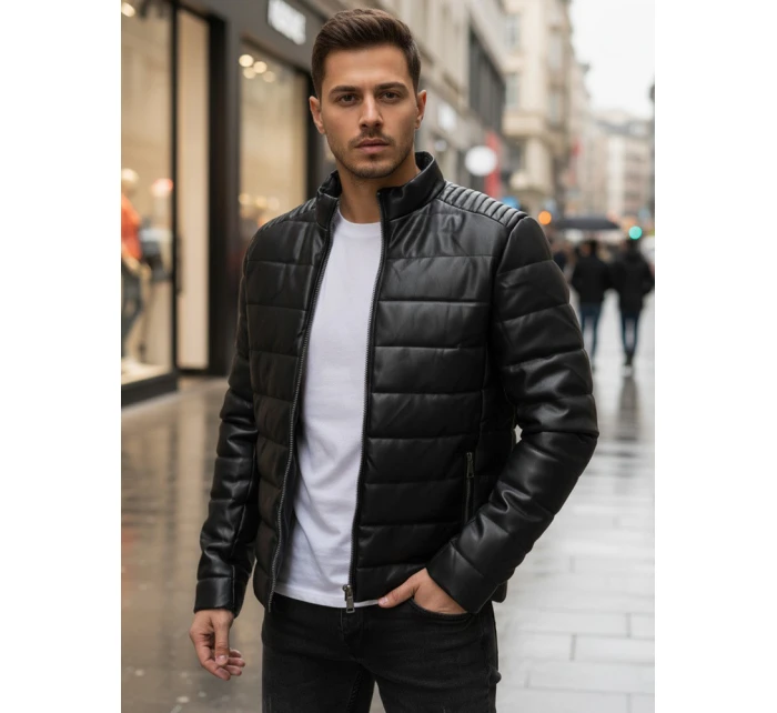 Pánská prošívaná zimní kožená bunda černá FashionStreet TX5114