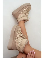 Kožené semišové sněhule s kožešinou model 22557026 Béžové - D&A Kožené semišové sněhule s kožešinou model 22557026 Béžové - D&A