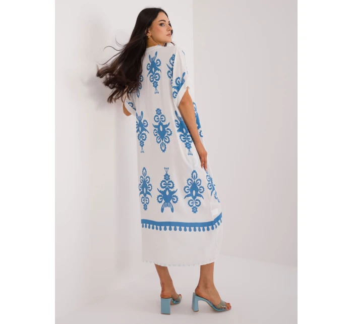 Sukienka DHJ SK model 21258862 biało niebieski - FPrice Sukienka DHJ SK model 21258862 biało niebieski - FPrice