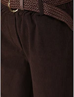 Dámské manšestrové kalhoty s elastickým pasem v čokoládové barvě FashionStreet UY3165 Dámské manšestrové kalhoty s elastickým pasem v čokoládové barvě FashionStreet UY3165