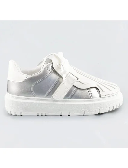 Stříbrno-bílé dámské sportovní boty se zakrytým šněrováním (RA2049) Stříbrno-bílé dámské sportovní boty se zakrytým šněrováním (RA2049)