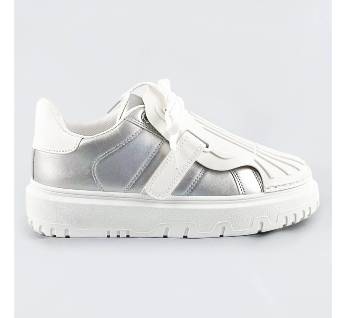 Stříbrno-bílé dámské sportovní boty se zakrytým šněrováním (RA2049)