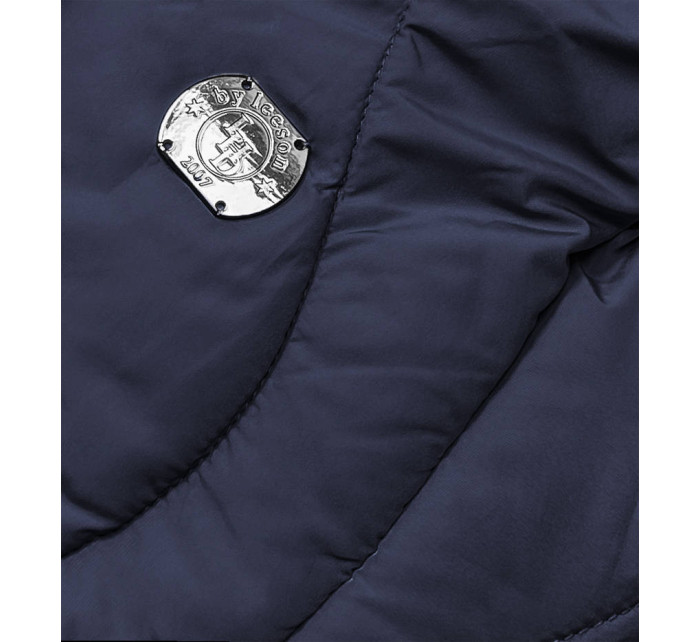 Tmavě modrá dámská zimní bunda ke kolenům (M-21601)