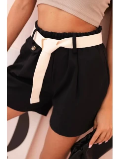 Dámské šortky s vysokým pasem a páskem černé