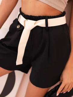 Dámské šortky s vysokým pasem a páskem černé