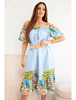 Dámské šaty model 22170769 střihu s páskem a krátkým rukávem modrá - K-Fashion Dámské šaty model 22170769 střihu s páskem a krátkým rukávem modrá - K-Fashion