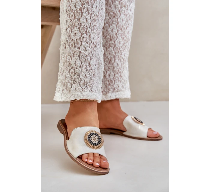 Kožené Pantofle S Dekorací Na Plochém Podpatku Zlato Lewski model 21682248 - Boto Kožené Pantofle S Dekorací Na Plochém Podpatku Zlato Lewski model 21682248 - Boto